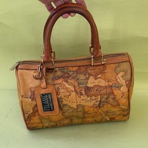 Vintage Orange/Gold Alviero Martini Map Design Leather Satchel